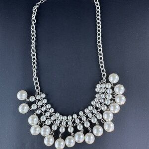 Faux Pearl Bib Necklace | Cascading Multi-Strand | Statement Choker | Wedding Br